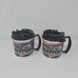 Vintage Nascar Daytona 500 Insulated Mug Thermos WHIRLEY‎ INDUSTRIES Set Of 2